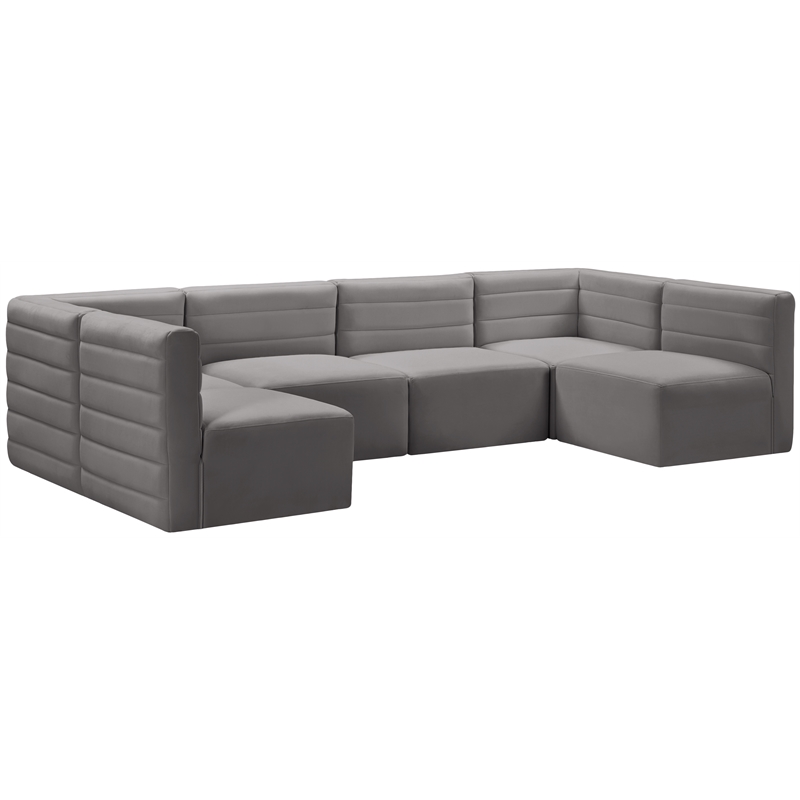 Pemberly Row Contemporary Soft Gray Velvet Modular Sectional