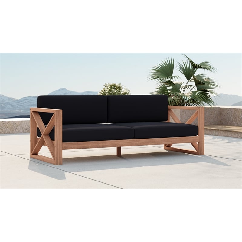 Pemberly Row Contemporary Black Water Resisting Outdoor Sofa