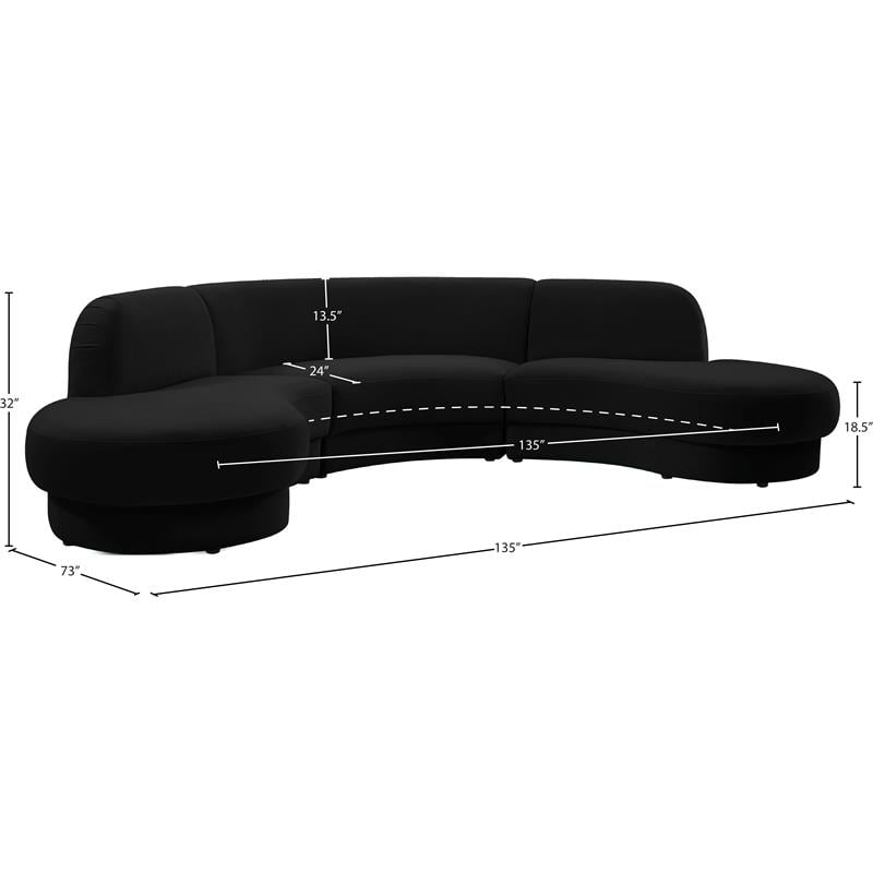 Pemberly Row Contemporary Soft Black Velvet 3-Piece Sectional