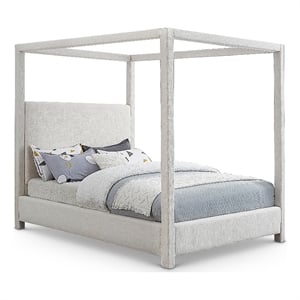 Pemberly Row Mid-Century Cream Linen Textured Fabric Full Bed