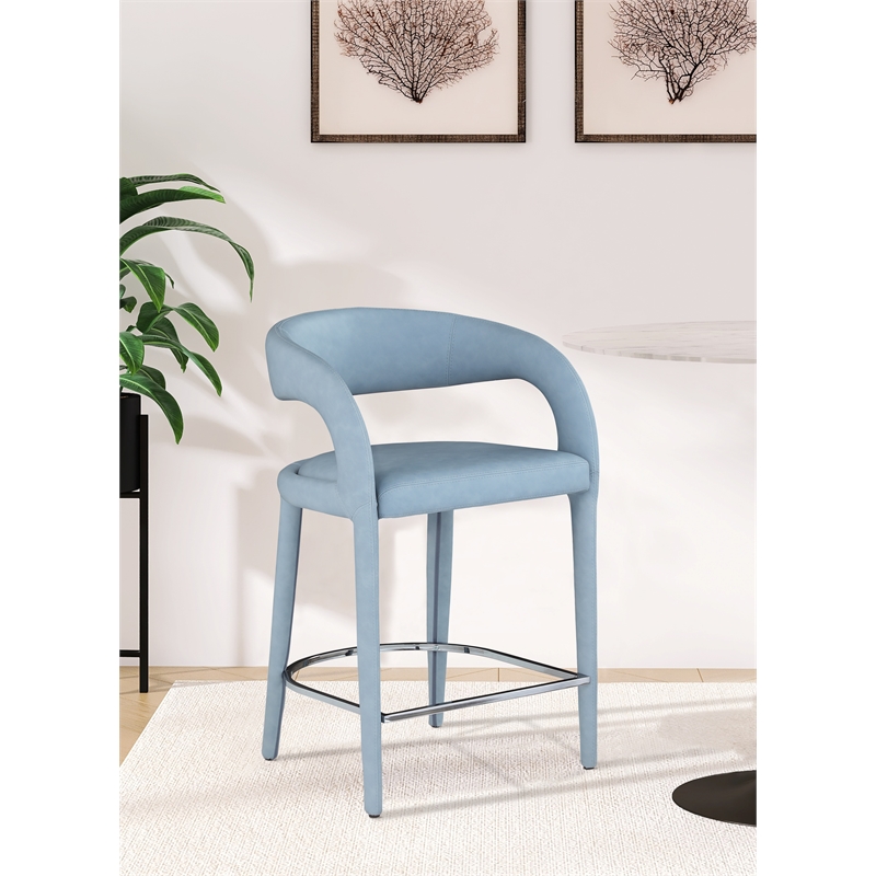 Pemberly Row Contemporary Soft Light Blue Vegan Leather Stool