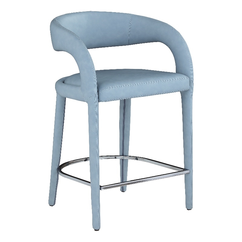 Pemberly Row Contemporary Soft Light Blue Vegan Leather Stool