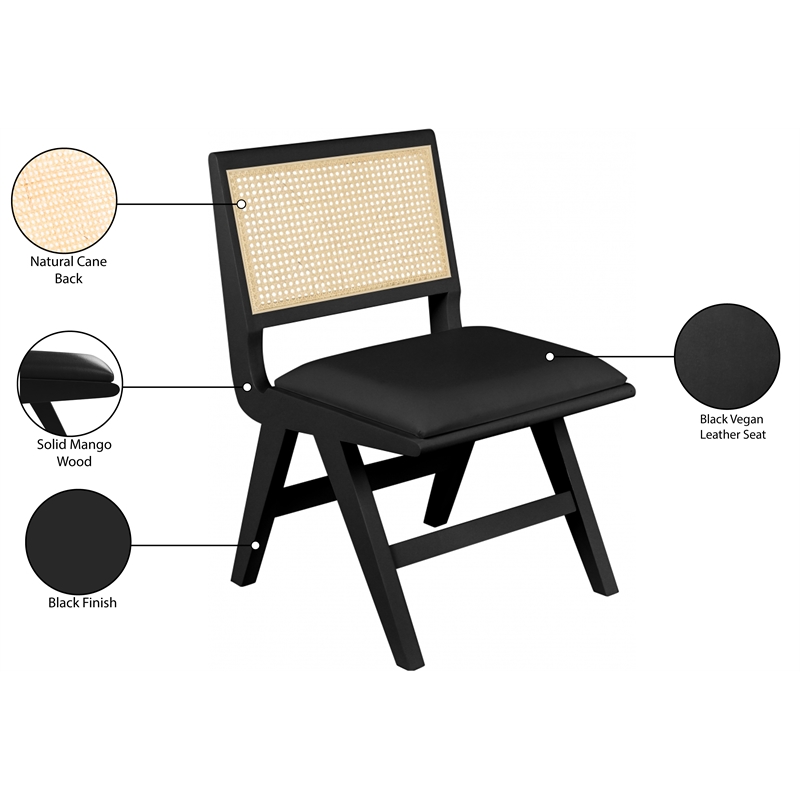 Pemberly Row Black Vegan Leather Dining Side Chair (Set of 2)