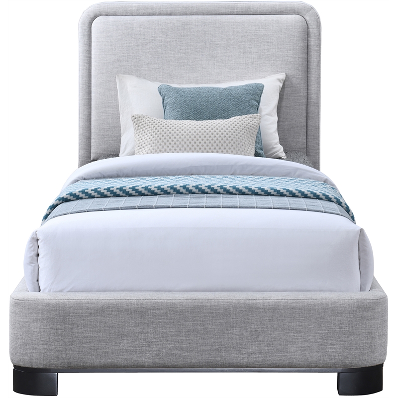 Pemberly Row Contemporary Gray Linen Textured Fabric Twin Bed