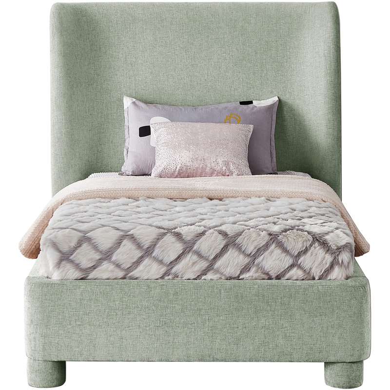 Pemberly Row Contemporary Mint Green Chenille Fabric Twin Bed