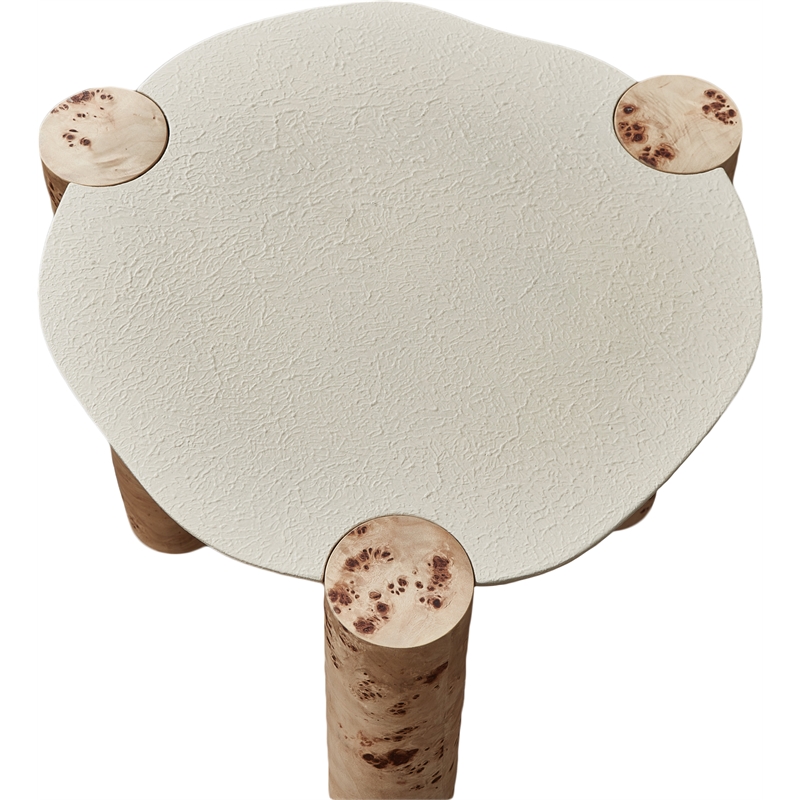Pemberly Row Contemporary Burl Wood and White Resin End Table