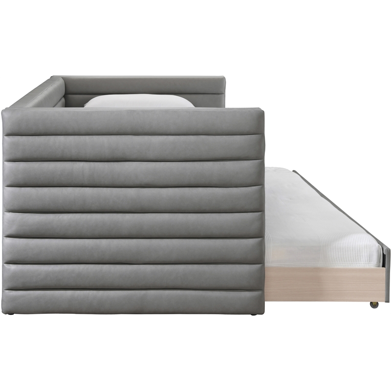 Pemberly Row Contemporary Soft Gray Vegan Leather Twin Daybed