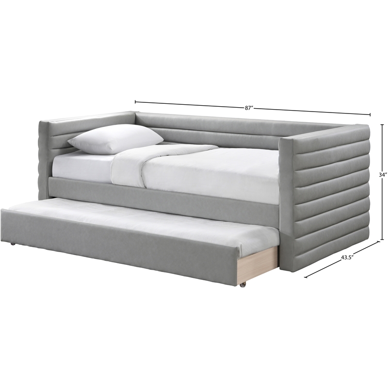 Pemberly Row Contemporary Soft Gray Vegan Leather Twin Daybed