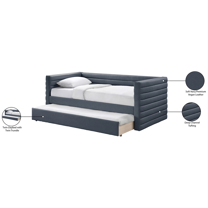 Pemberly Row Contemporary Soft Navy Vegan Leather Twin Daybed