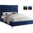 Pemberly Row Modern Solid Wood Tufted Velvet Queen Bed in Navy