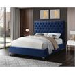 Pemberly Row Modern Solid Wood Tufted Velvet Queen Bed in Navy