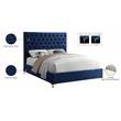 Pemberly Row Modern Solid Wood Tufted Velvet Queen Bed in Navy