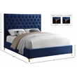 Pemberly Row Modern Solid Wood Tufted Velvet Queen Bed in Navy