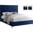 Pemberly Row Modern Solid Wood Tufted Velvet Queen Bed in Navy