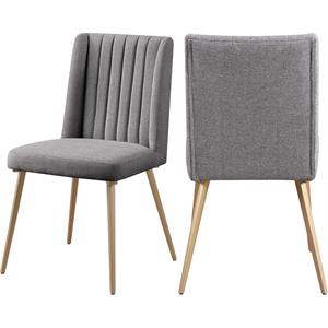 Pemberly Row Gray Linen Dining Chair with Gold Legs (Set of 2)