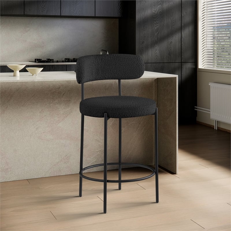 Pemberly Row Contemporary Black Boucle Fabric Stool (Set of 2)