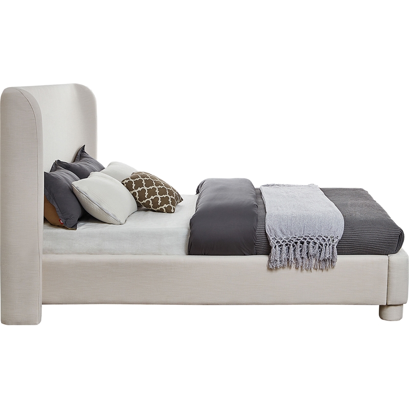 Pemberly Row Contemporary Cream Linen Textured Fabric King Bed