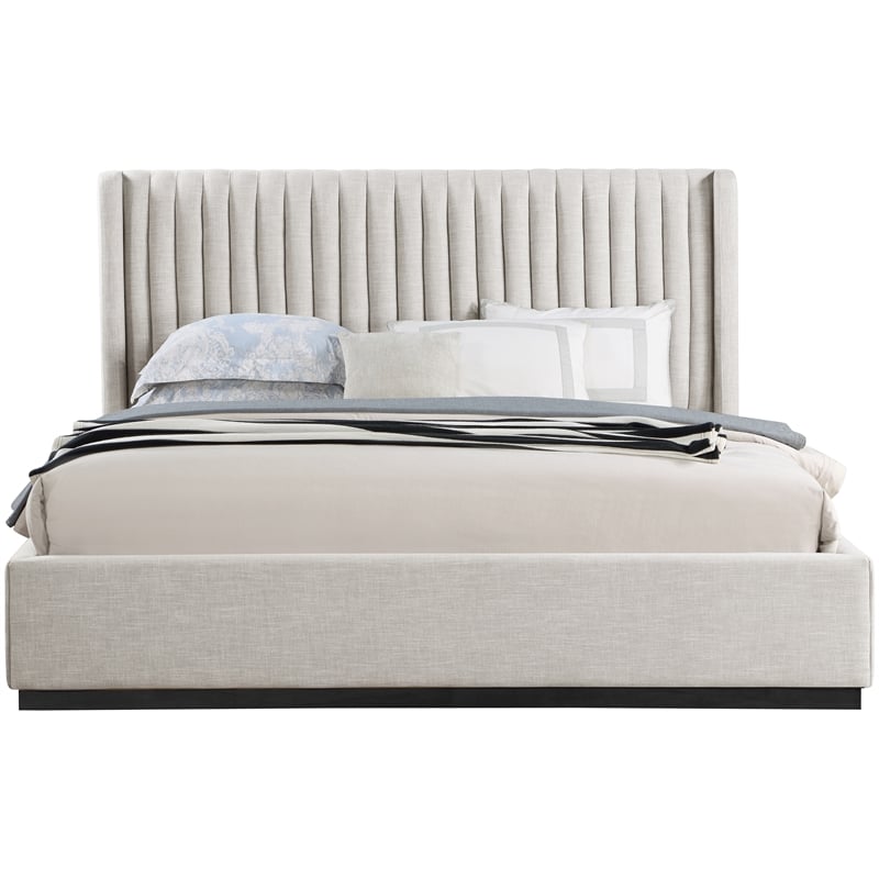 Pemberly Row Contemporary Beige Linen Textured Fabric King Bed