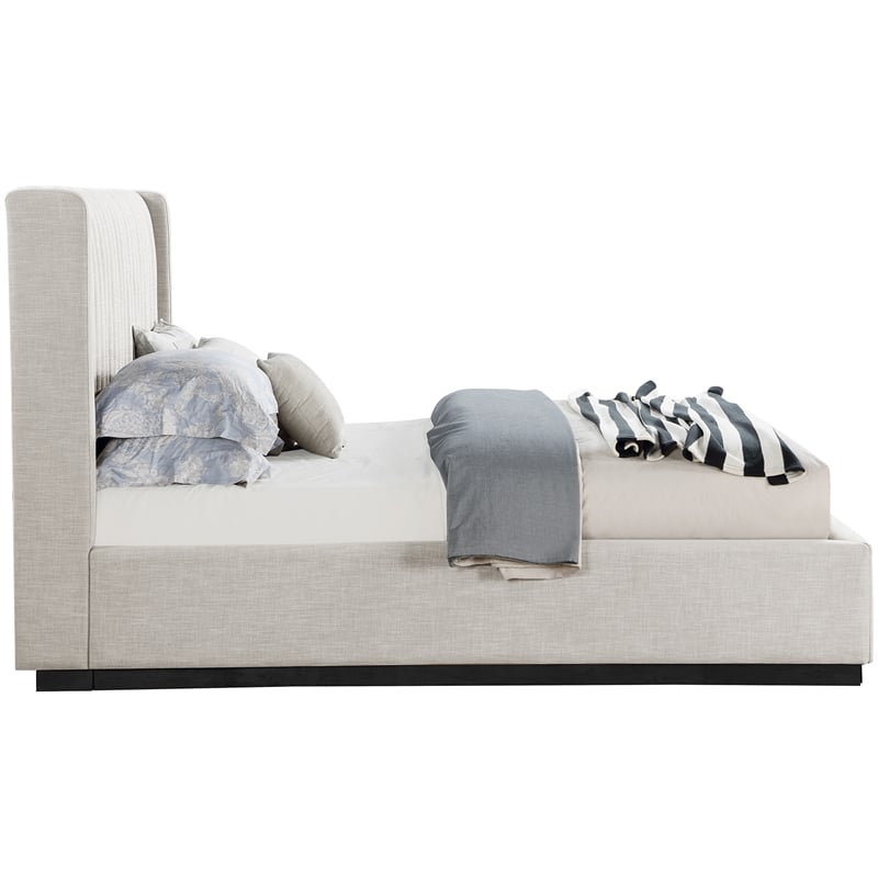 Pemberly Row Contemporary Beige Linen Textured Fabric King Bed