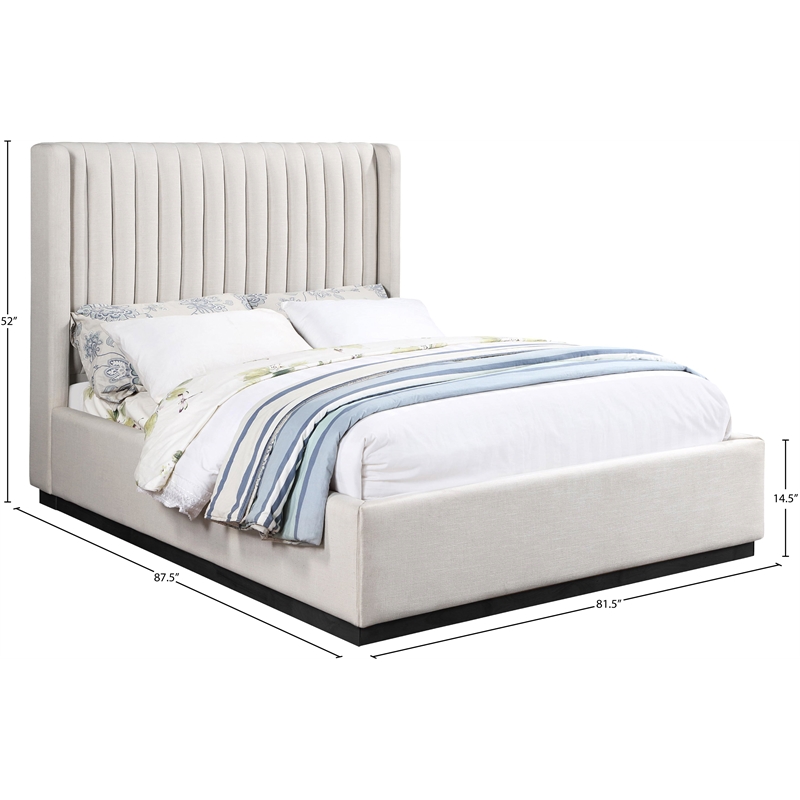 Pemberly Row Contemporary Beige Linen Textured Fabric King Bed