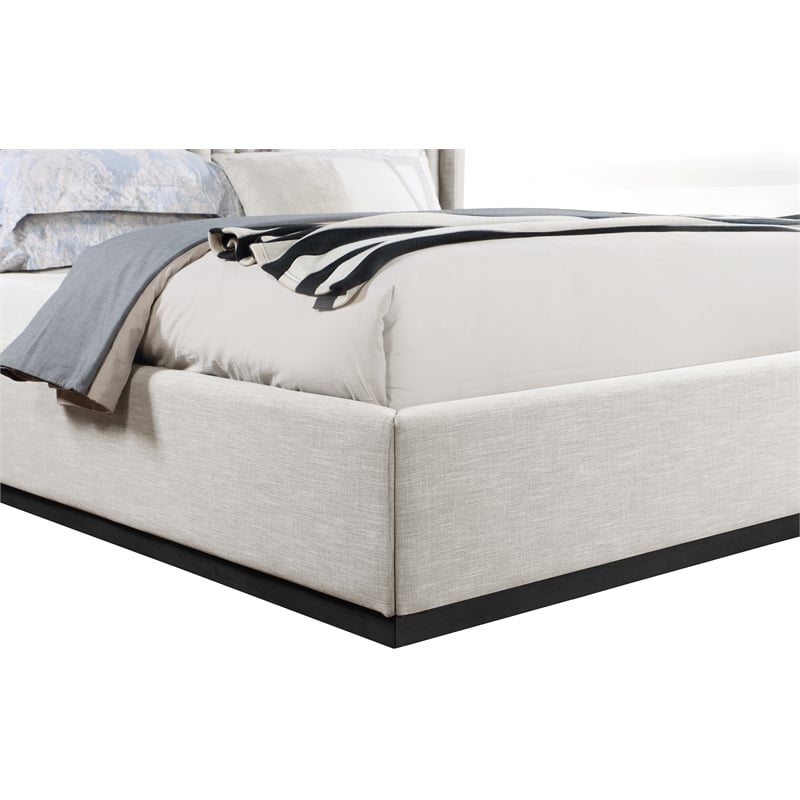 Pemberly Row Contemporary Beige Linen Textured Fabric King Bed