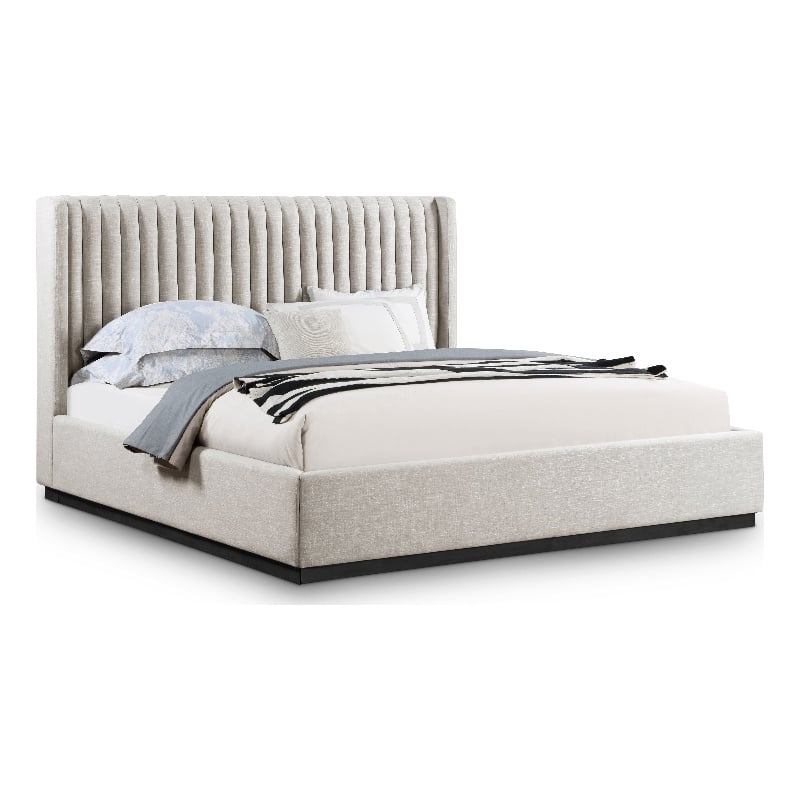 Pemberly Row Contemporary Beige Linen Textured Fabric King Bed