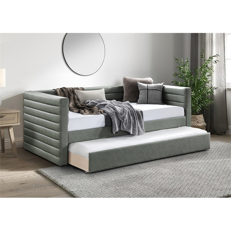 Pemberly Row Contemporary Soft Green Vegan Leather Twin Daybed