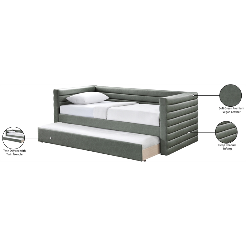 Pemberly Row Contemporary Soft Green Vegan Leather Twin Daybed