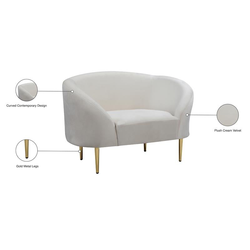 Pemberly Row Contemporary Velvet Accent Chair in Cream and Gold