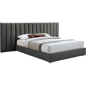 Pemberly Row Modern Gray Velvet King Bed with Chrome Metal Legs