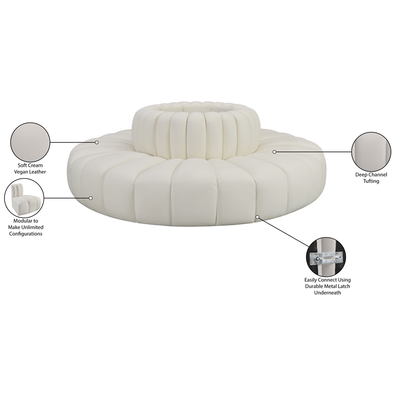 Pemberly Row Contemporary Cream Vegan Leather Modular Sectional