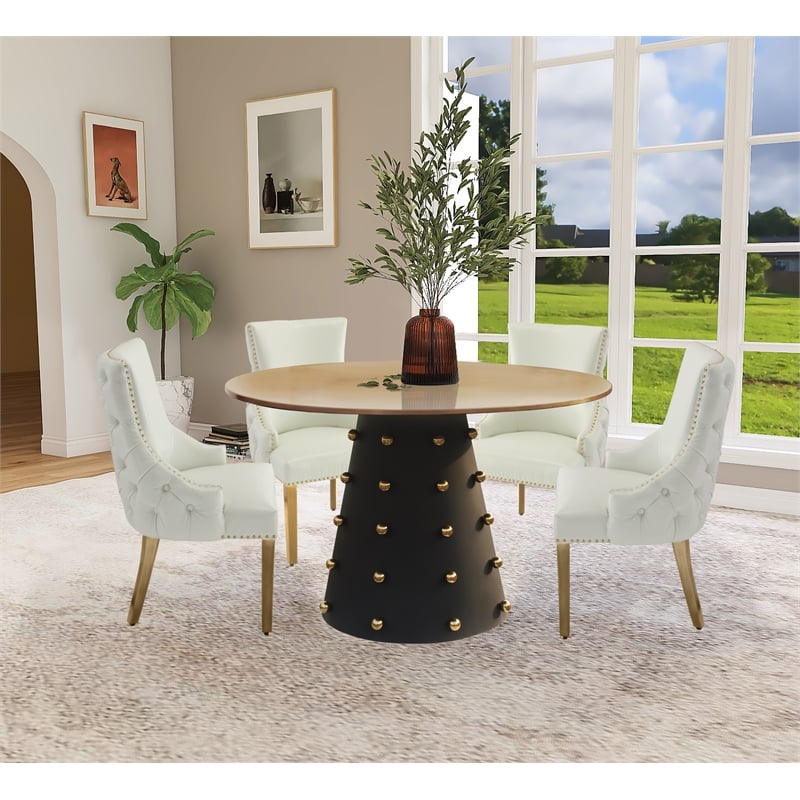 Pemberly Row Brushed Gold Top Dining Table with Matte Black Base