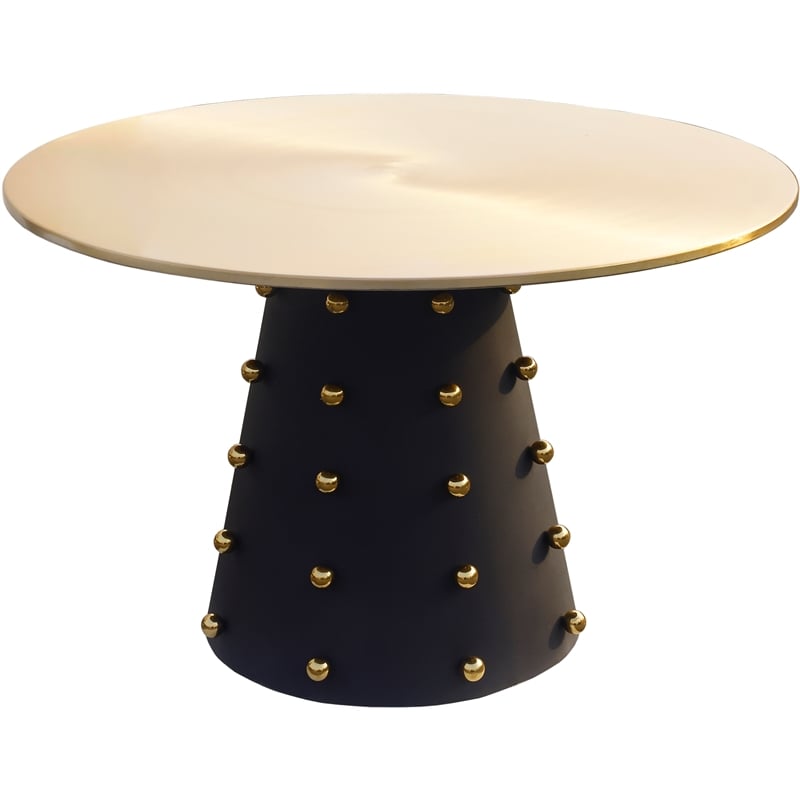 Pemberly Row Brushed Gold Top Dining Table with Matte Black Base