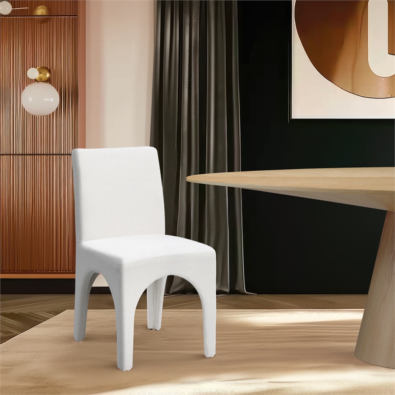 Pemberly Row Cream Linen Textured Fabric Dining Chair (Set of 2)