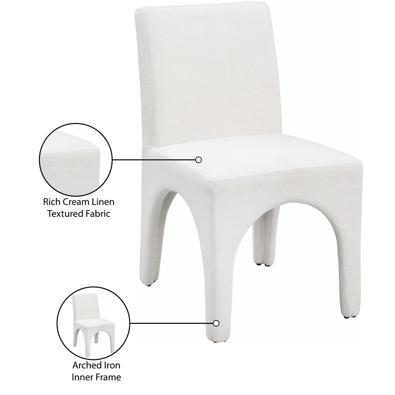 Pemberly Row Cream Linen Textured Fabric Dining Chair (Set of 2)