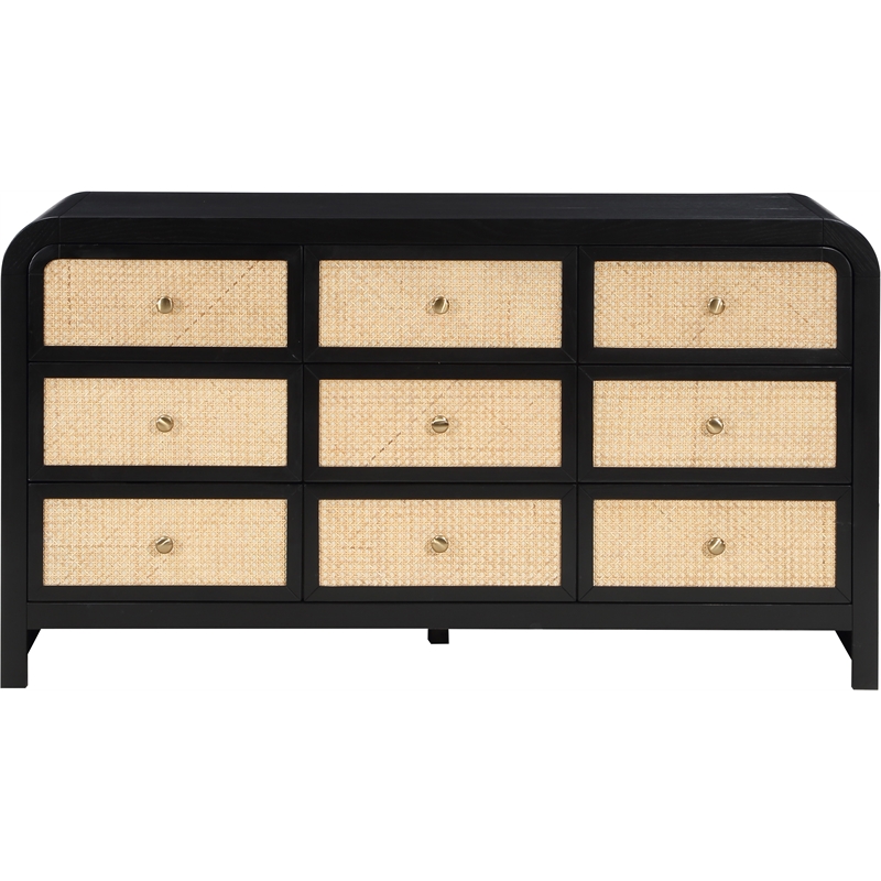 Pemberly Row Mid-Century Black Ash Wood and Natural Cane Dresser