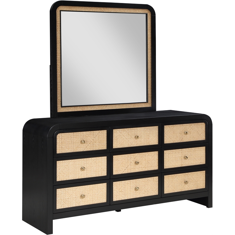 Pemberly Row Mid-Century Black Ash Wood and Natural Cane Dresser