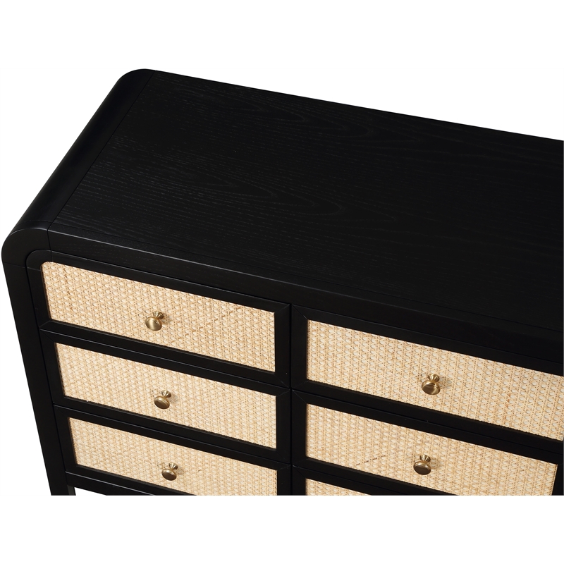 Pemberly Row Mid-Century Black Ash Wood and Natural Cane Dresser