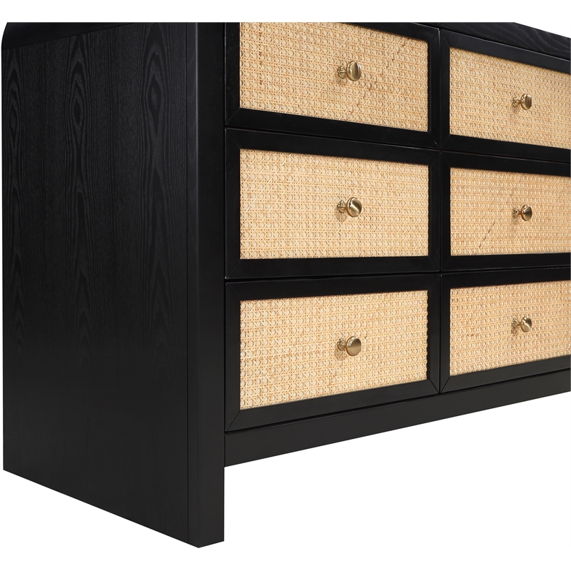 Pemberly Row Mid-Century Black Ash Wood and Natural Cane Dresser