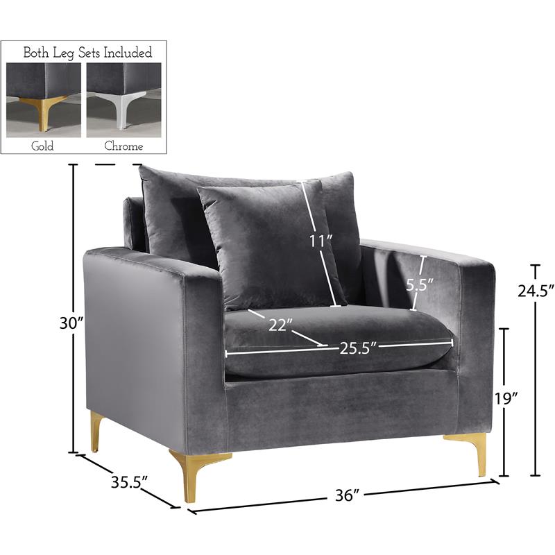 Pemberly Row Contemporary Upholstered Velvet Accent Chair in Gray