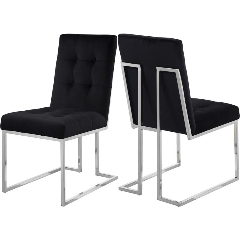 Pemberly Row Contemporary Velvet Dining Chair in Black (Set of 2)