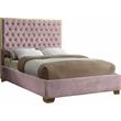 Pemberly Row Contemporary Solid Wood and Velvet Queen Bed in Pink