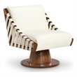 Pemberly Row Contemporary Cream Vegan Leather Swivel Accent Chair