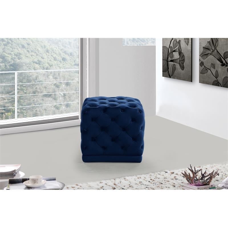 Pemberly Row Contemporary Upholstered Velvet Ottoman/Stool in Navy