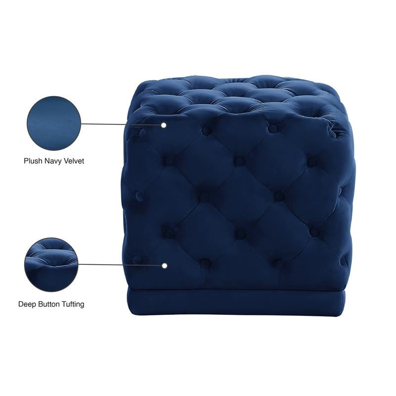 Pemberly Row Contemporary Upholstered Velvet Ottoman/Stool in Navy