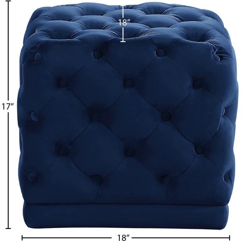 Pemberly Row Contemporary Upholstered Velvet Ottoman/Stool in Navy
