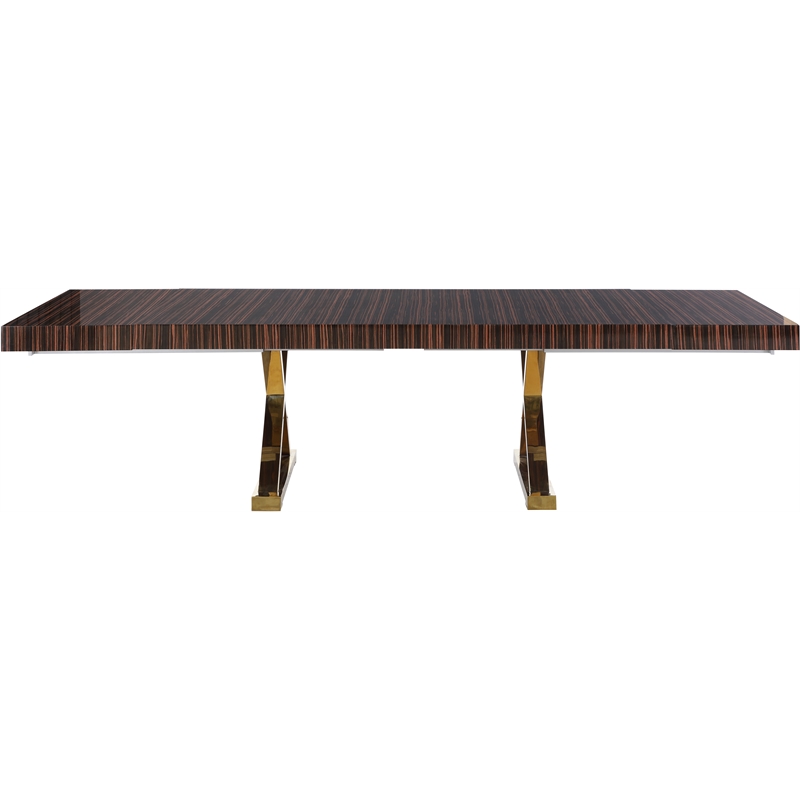 Pemberly Row Zebra Wood Lacquer Top Extendable 2 Leaf Dining Table