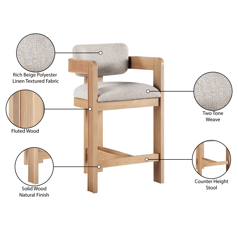 Pemberly Row Beige Linen Textured Fabric Upholstered Counter Stool