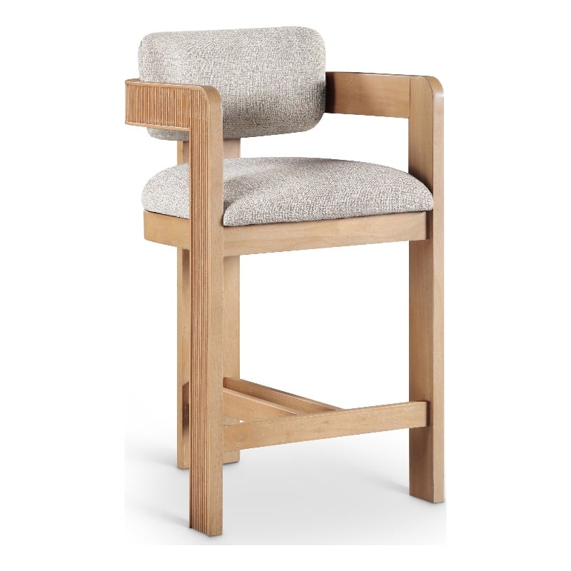 Pemberly Row Beige Linen Textured Fabric Upholstered Counter Stool
