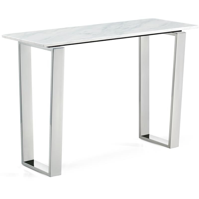 Pemberly Row Stone Console Table in Chrome with Stainless Steel Base